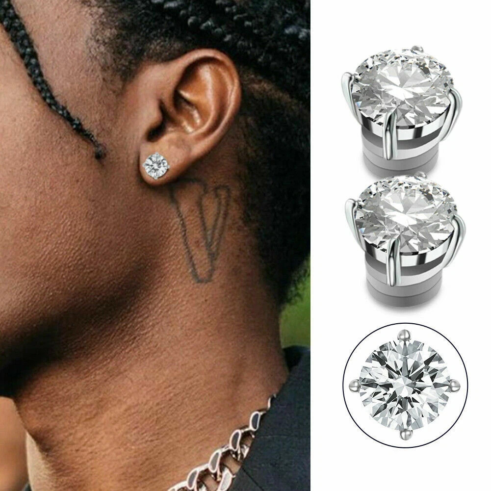 Steel Magnetic Stud Earrings 6/ 8MM For Women Men Non-Piercing Clip On Stainless