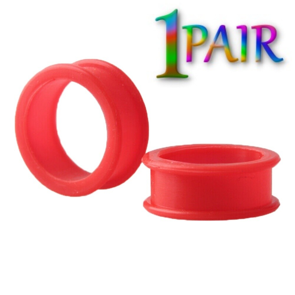 Pair 12g-50mm RED SILICONE FLAT FLARE TUNNELS Double Gauges Thin Flesh Ear 1209
