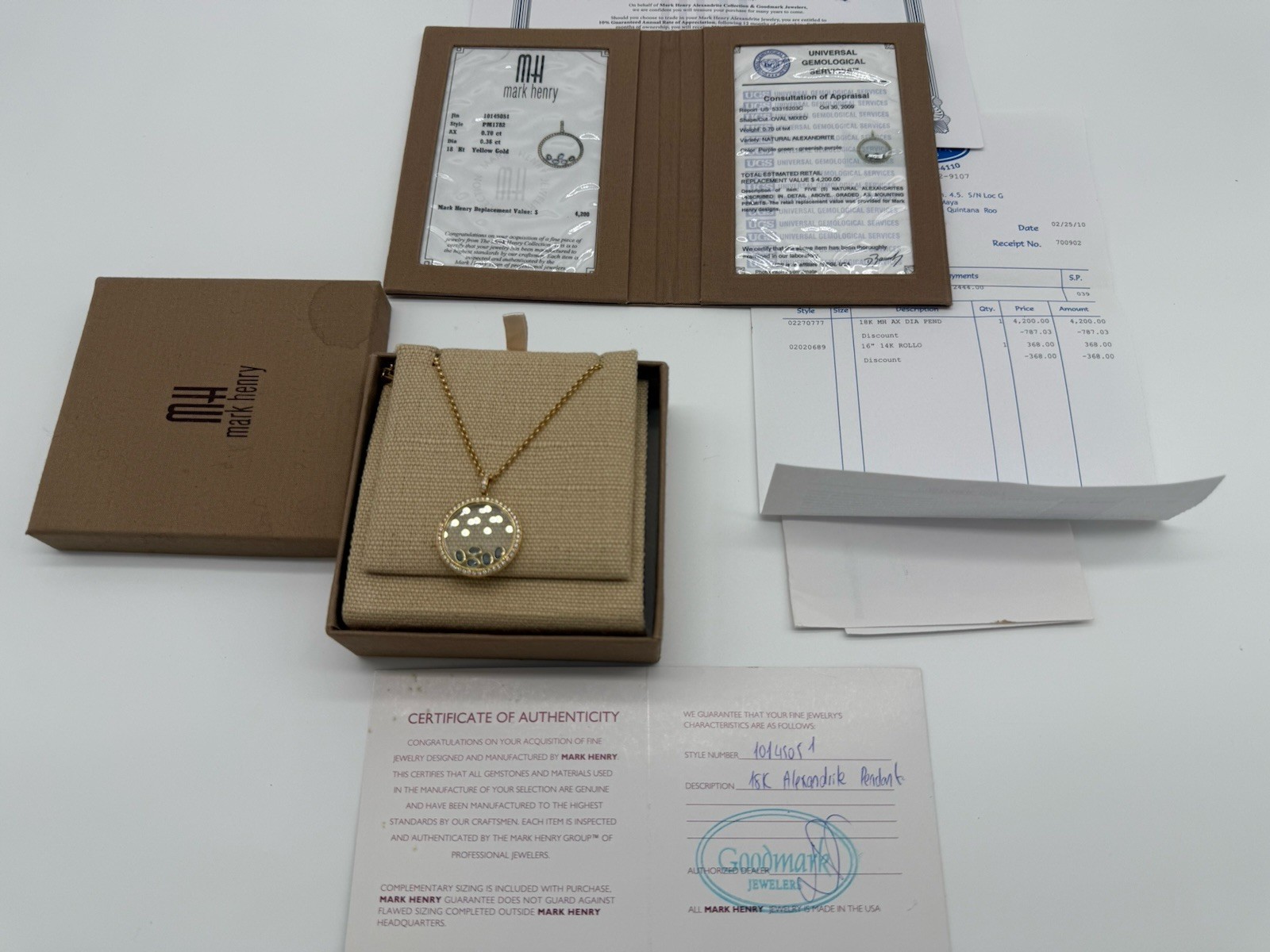 Mark Henry 18K Gold Natural Alexandrite Diamond Pendant Necklace 0.70CT w/Box