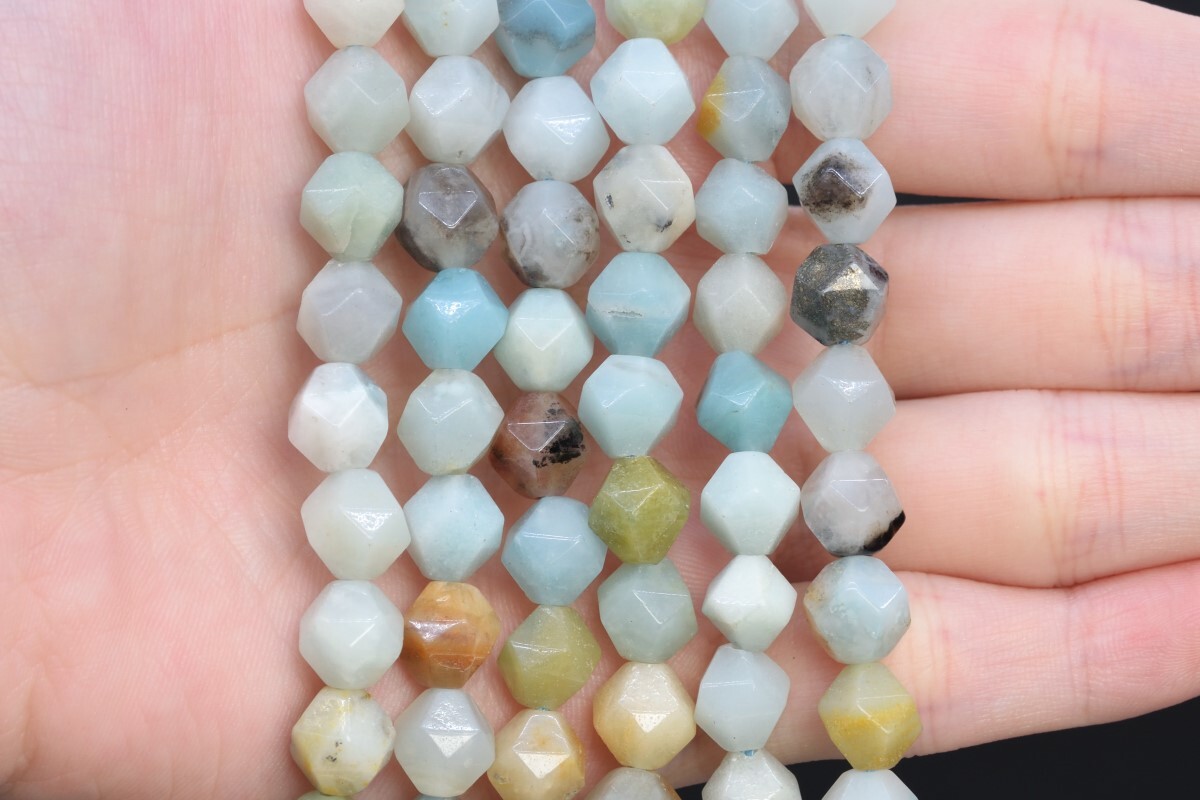 Natural Multicolor Amazonite Star Cut Faceted Grade A Loose Beads 5-6/7-8/9-10MM