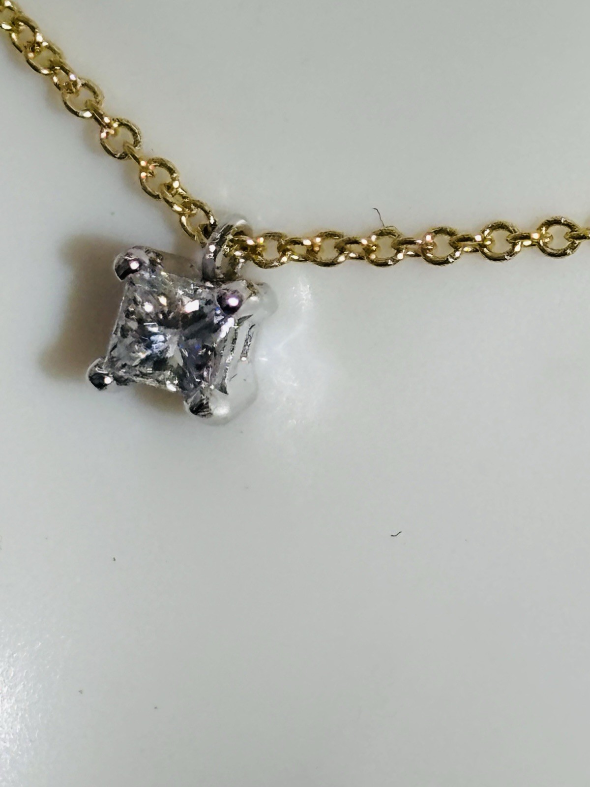 diamond necklace fine jewelry 14k solitaire natural 20point princess cut 16”ch