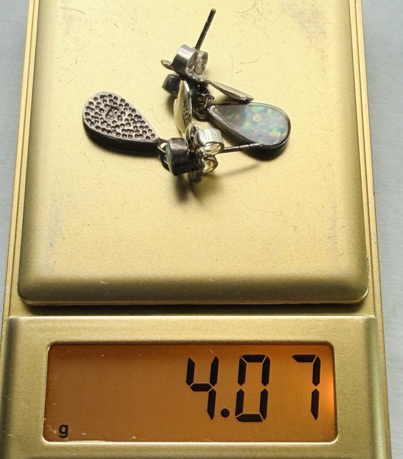Vintage Earrings Opal & Sterling 925 Teardrop Dangle Boho-Chic 90s October-Birth