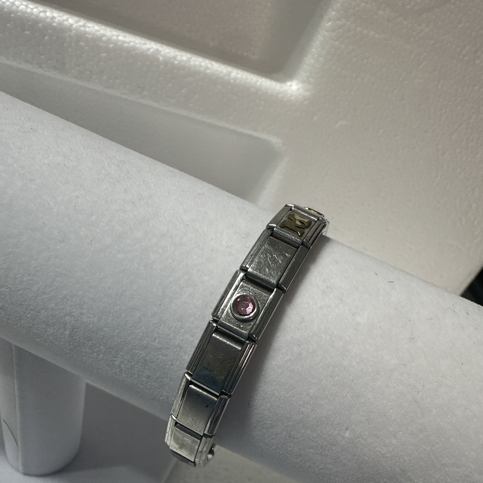 Stainless Steel Italian Modular Charm Link Bracelet Enamel Flags Fold Over