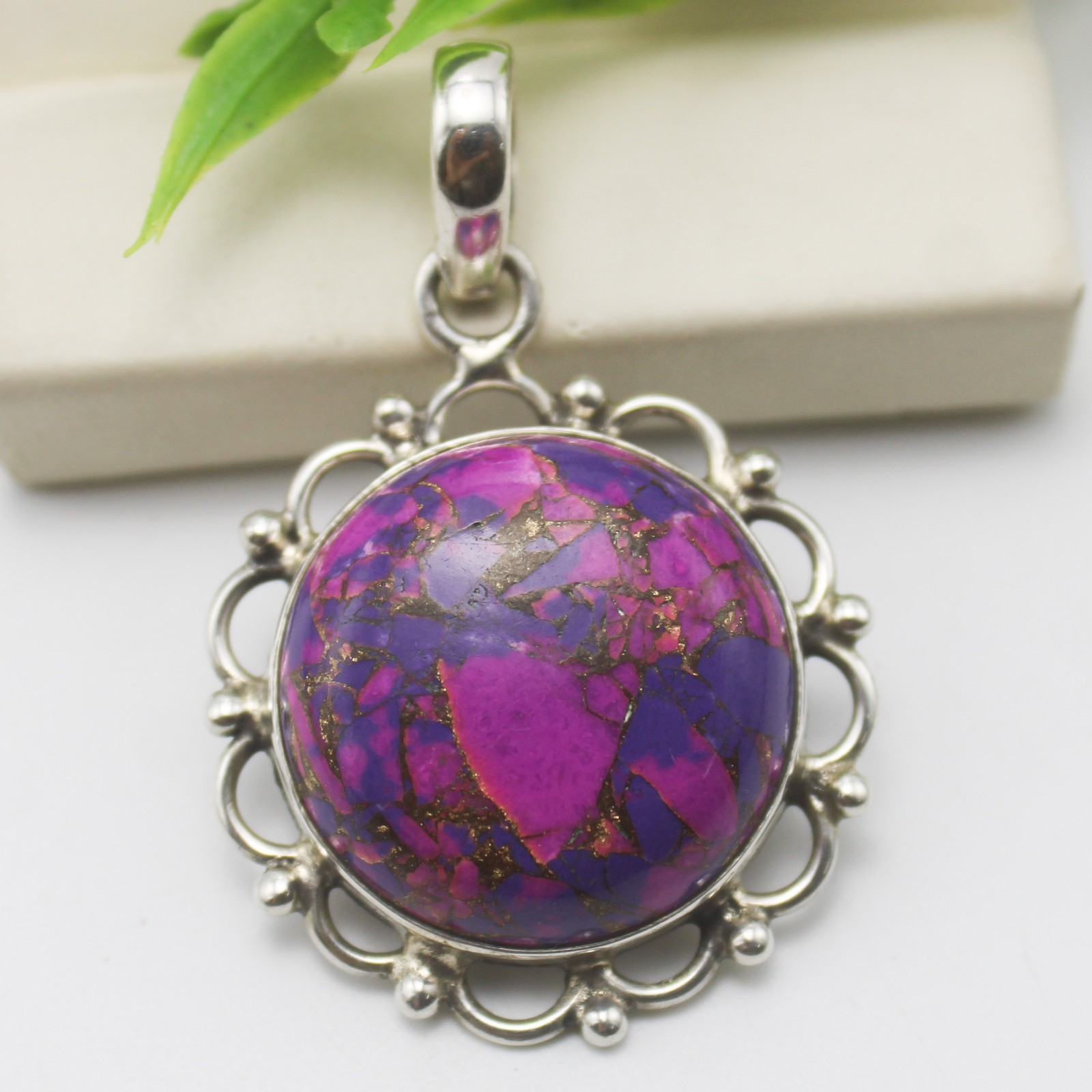 Natural Copper Tourquoise Pendant 925 Sterling Silver Vintage Jewelry 6.80 g