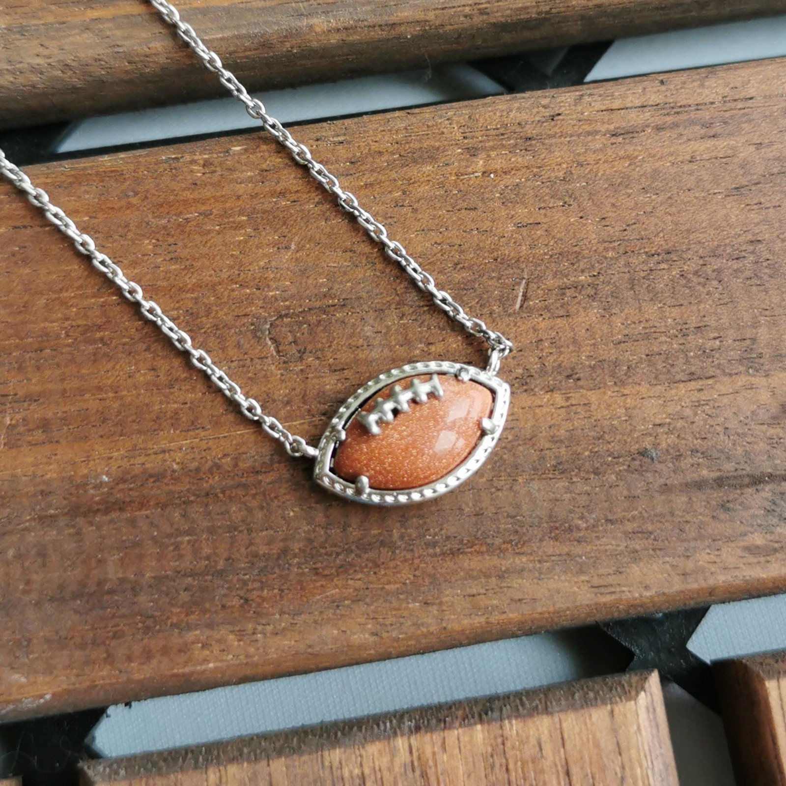 Kendra Scott Football Silver Short Necklace Orange Goldstone