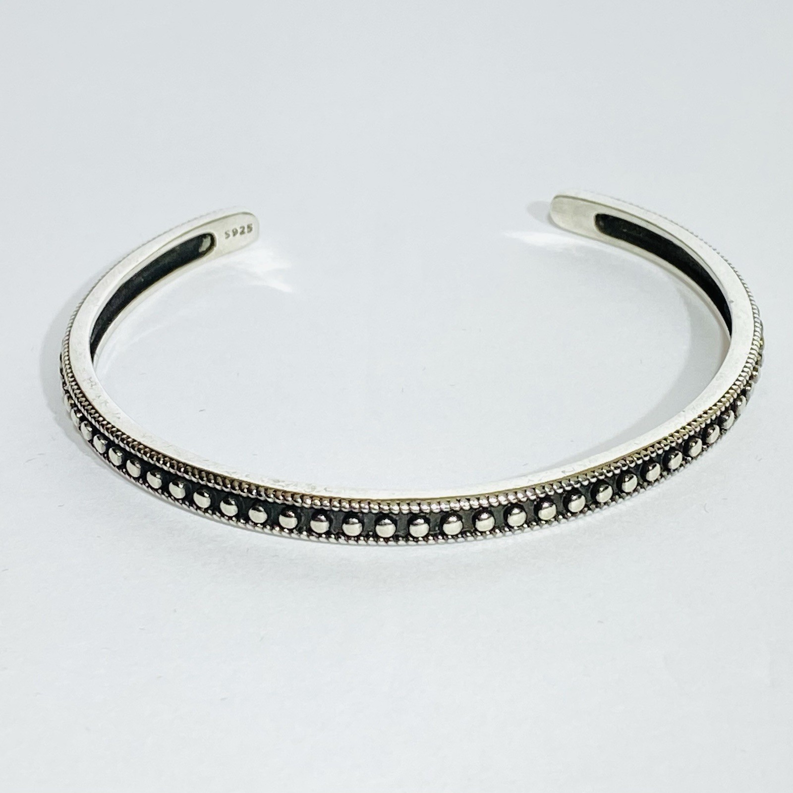 Sterling Silver S925 Beaded Milgrain Open Cuff Bracelet 10g 7″ Vintage Style
