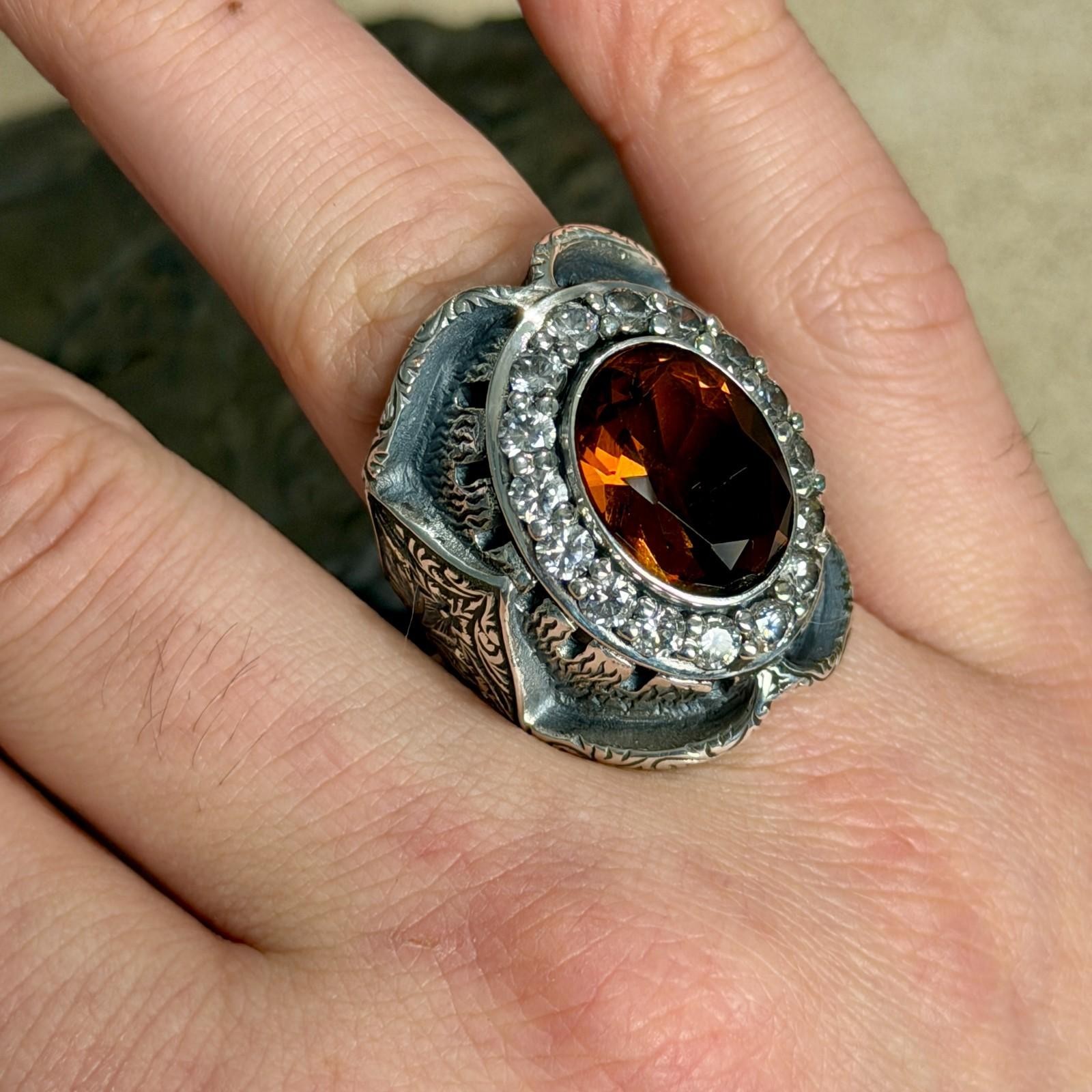 925 Men Handmade Zultanite Alexandrite Gemstone Hand-Engraved Turkish Ring
