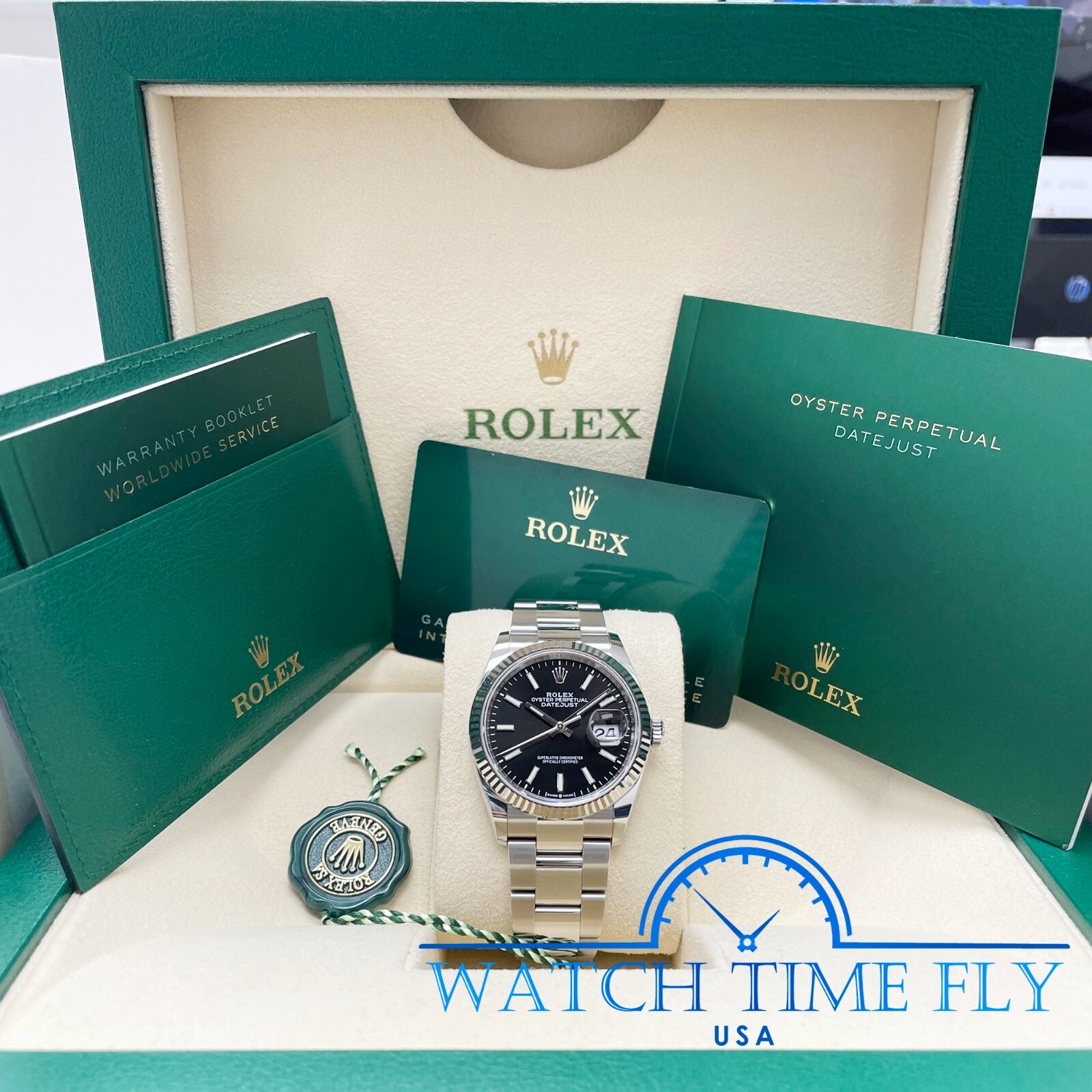 Rolex 126234 Stainless Steel Datejust 36mm Fluted Bezel Black Index Stick Dial
