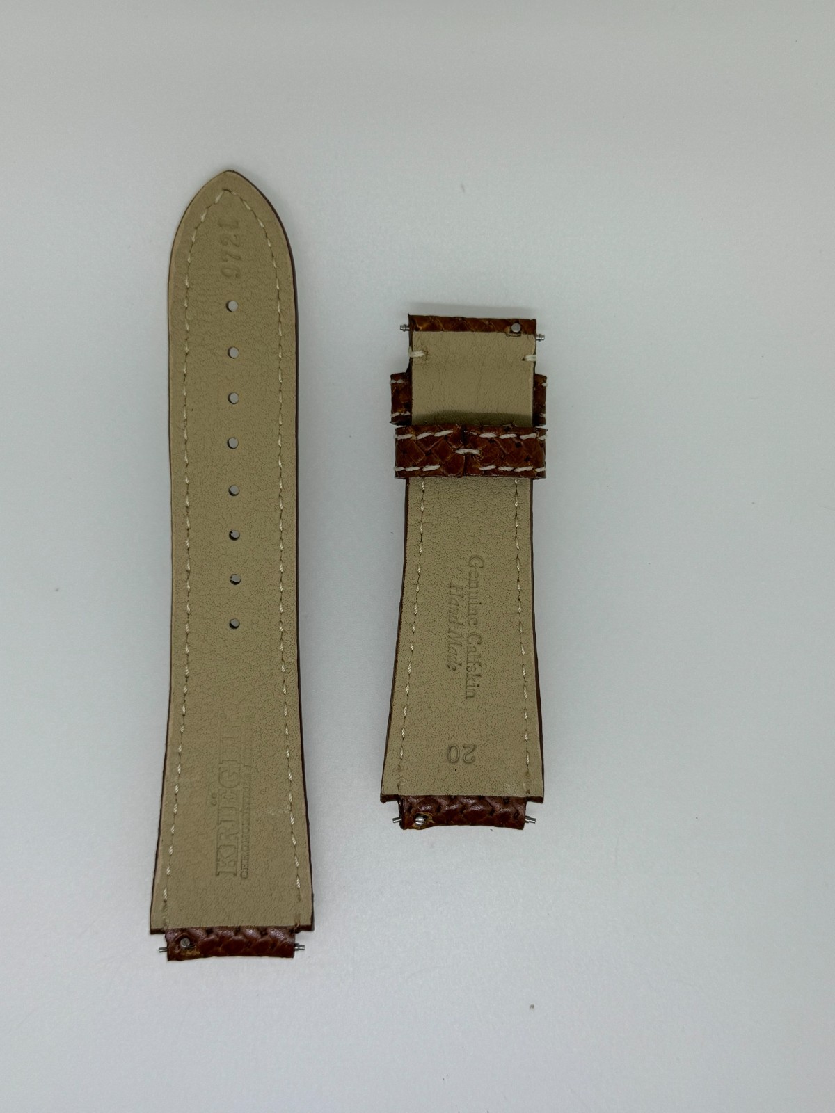 KRIEGER Gigantium 20mm Lug Brown Leather with white thread Watch Band Strap