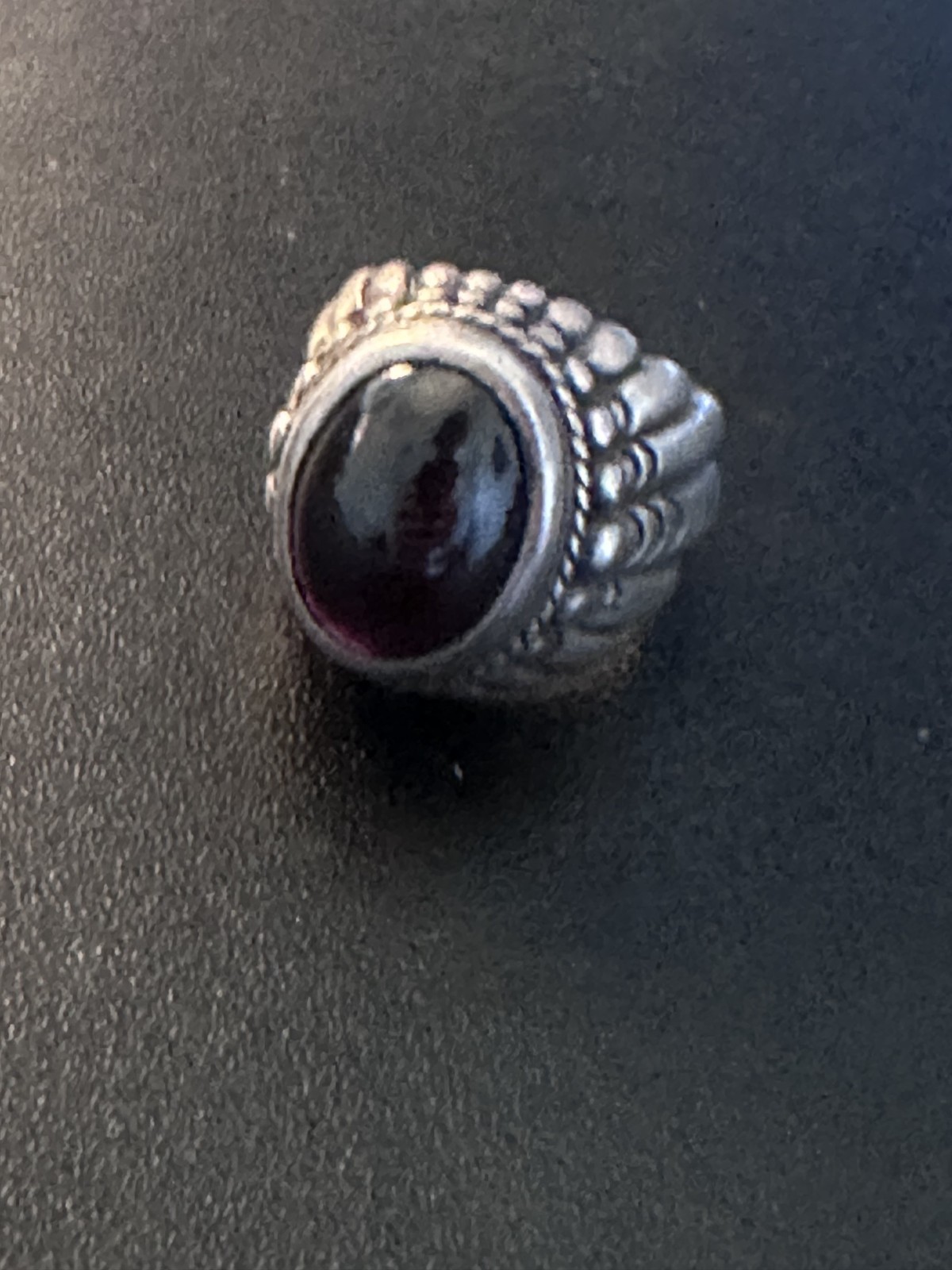 The Great Frog London – Large Silver Feather Ring Garnet Stone – Size 8