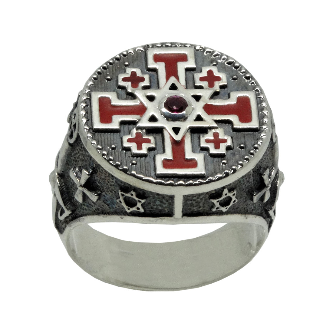 Knights Templar Jerusalem Cross and Star of David Sterling Silver Men’s Ring