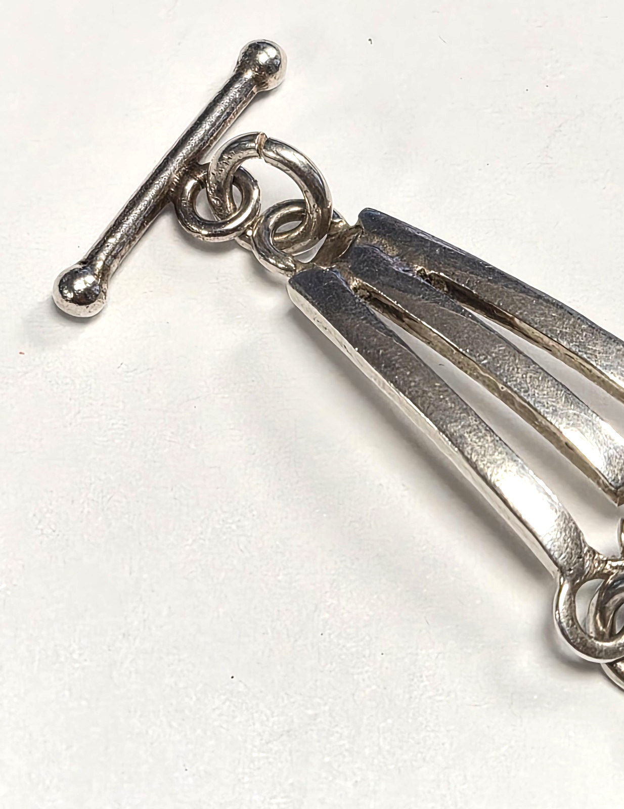 Vintage Mexico Taxco 925 Sterling Silver Modernist 3 Bar Link 8″ Toggle Bracelet