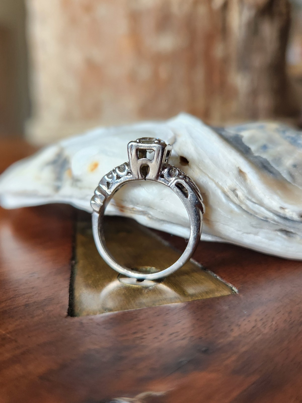 Vintage 1940’s Palladium EngagementRing .4 CT diamond w/ accents Size 4