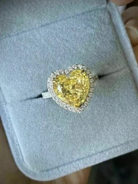 3.50 Ct Heart Cut Yellow Sapphire Diamond Engagement Ring 14K Solid White Gold 6