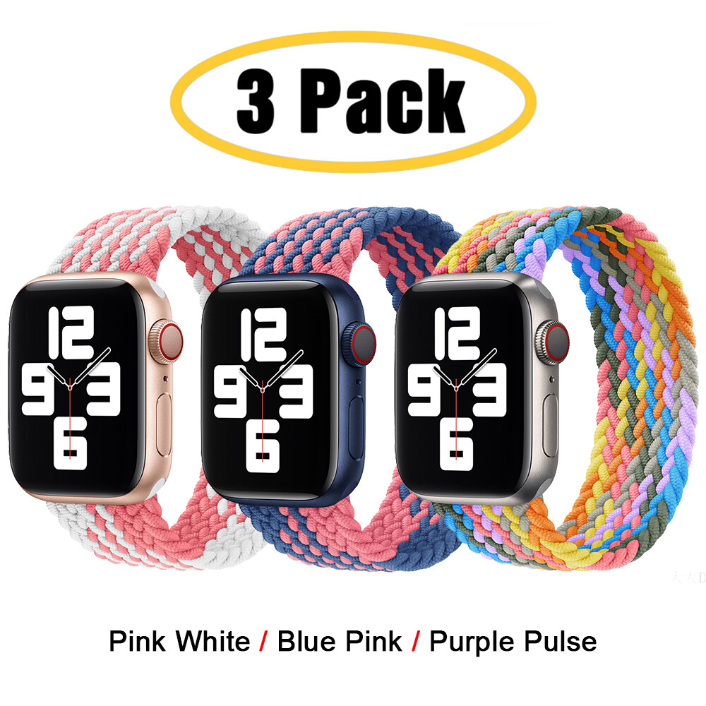 For Apple Watch 11 10 9 8 7 6 5 4 44/45/49mm 3 PACK Braided Solo Loop Band Strap