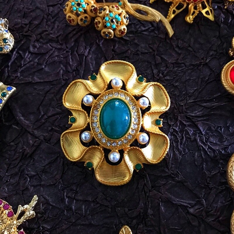 Vintage Antique Style Design Gem Brooch Men Women Party Dress Accessories