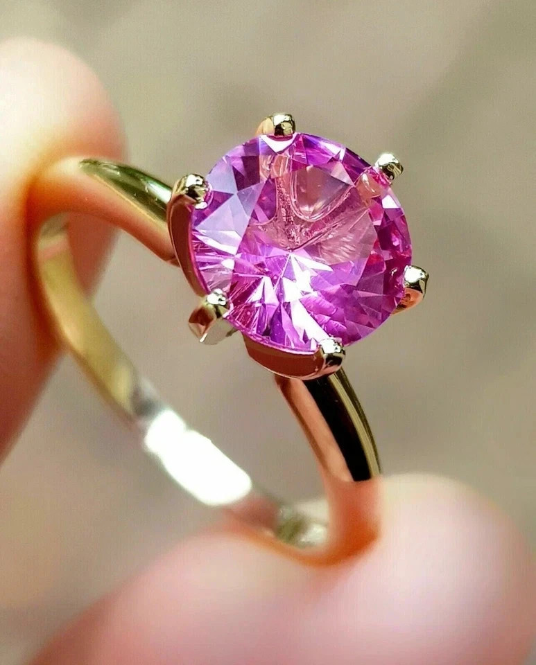 2Ct Round Lab-Created Pink Sapphire Women Engagement Ring 14K Yellow Gold Plated