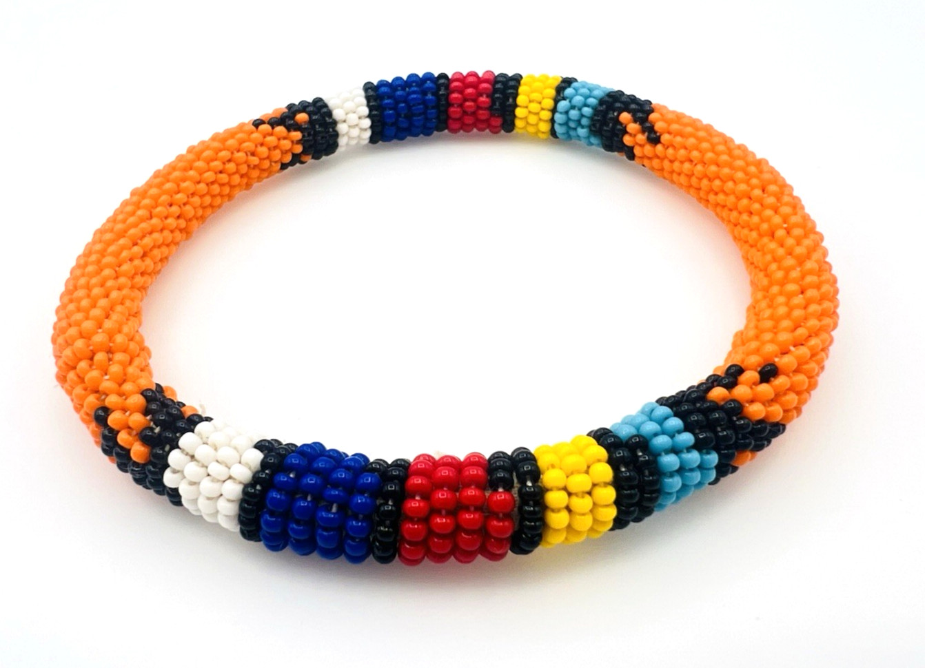 Two Unisex Handcrafted African Seed Bead Bangle Bracelets 2.8 in