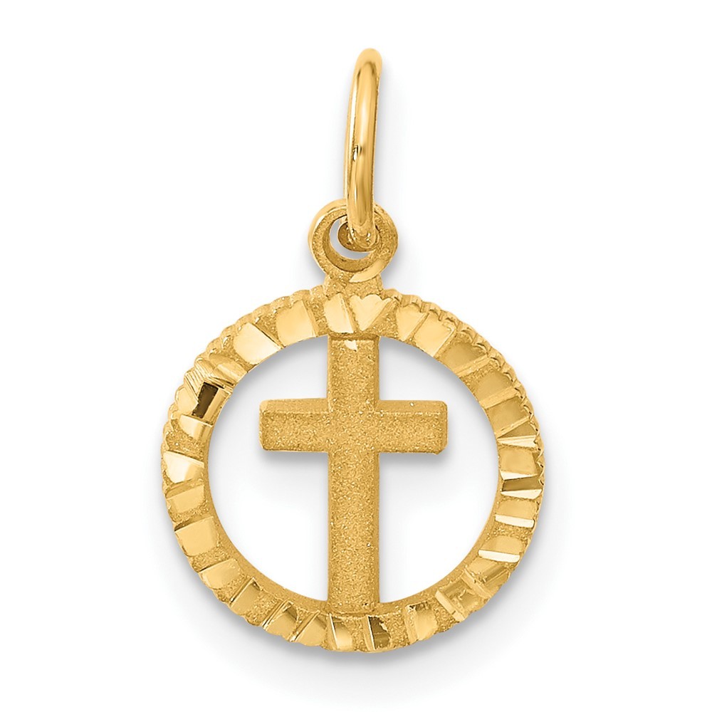 14K Yellow Gold Eternal Life Cross in Circle Charm; Women & Men