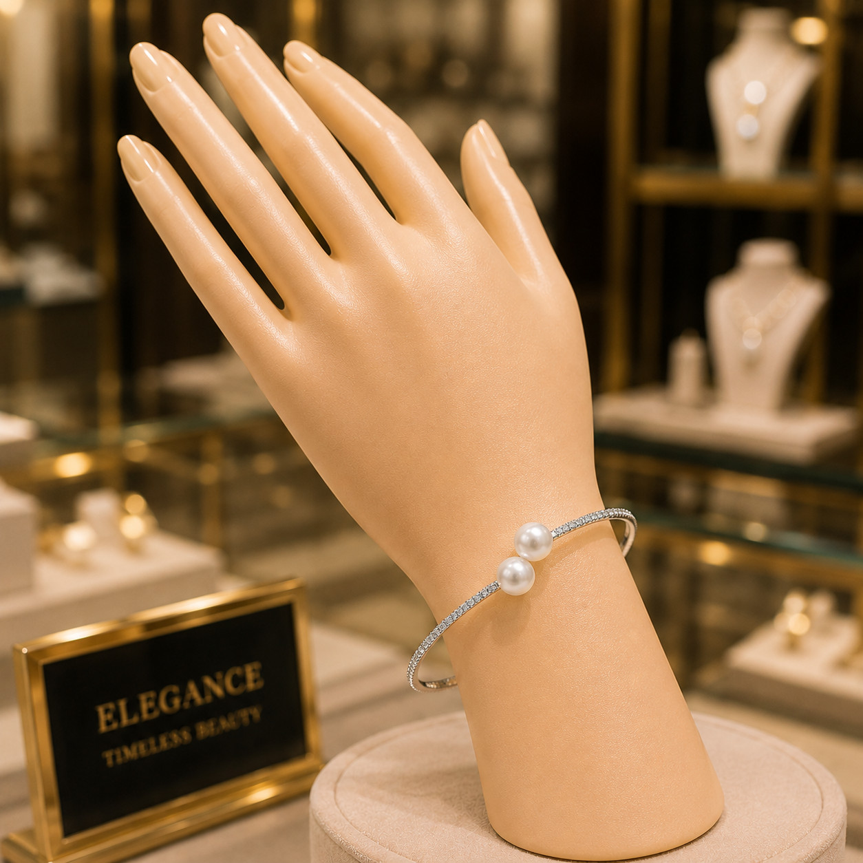 Pearl Silver Bangle Bracelet