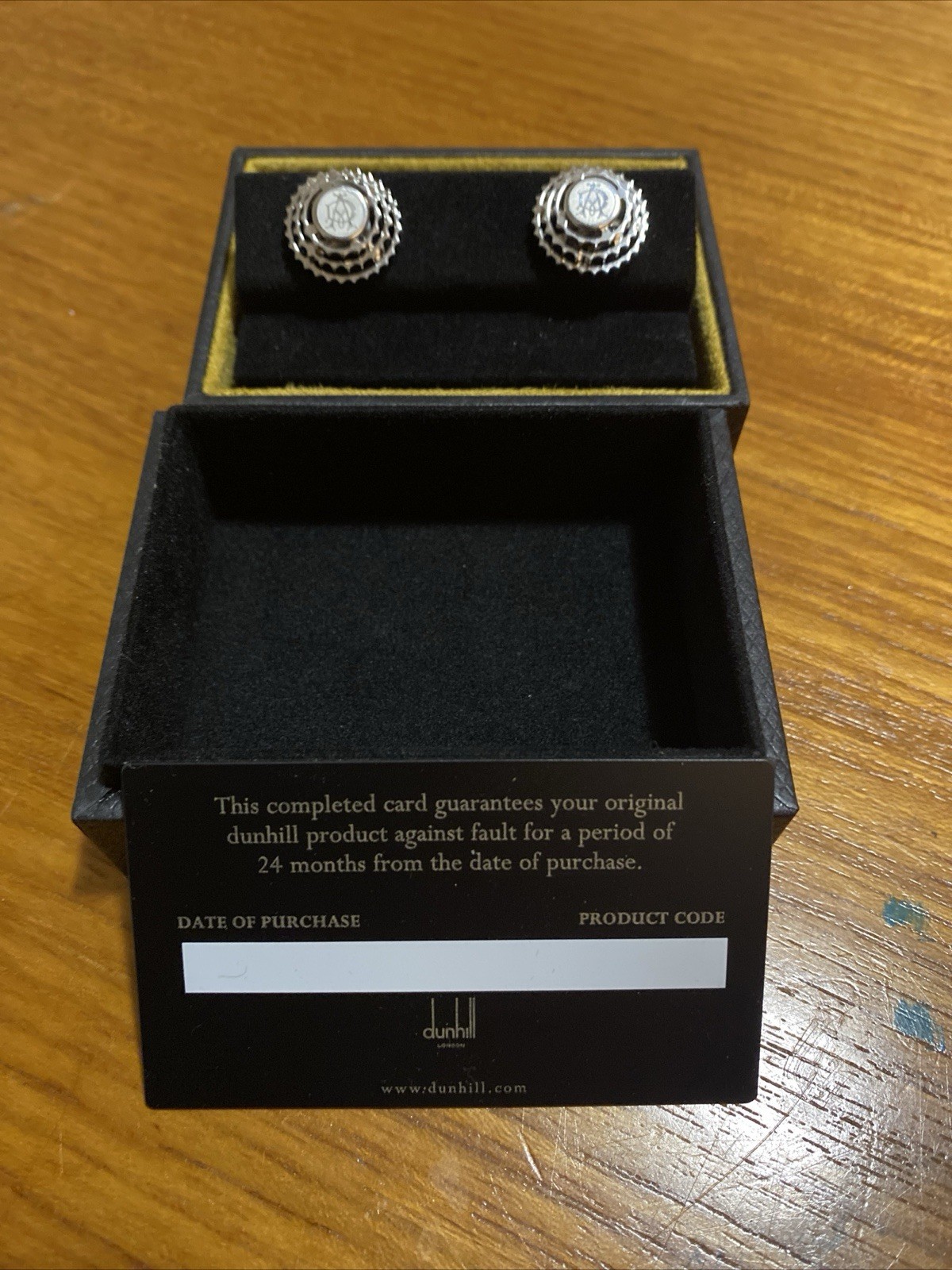 Dunhill Cufflinks Spinning Rolling Gear Motif Silver with Case -BRAND NEW