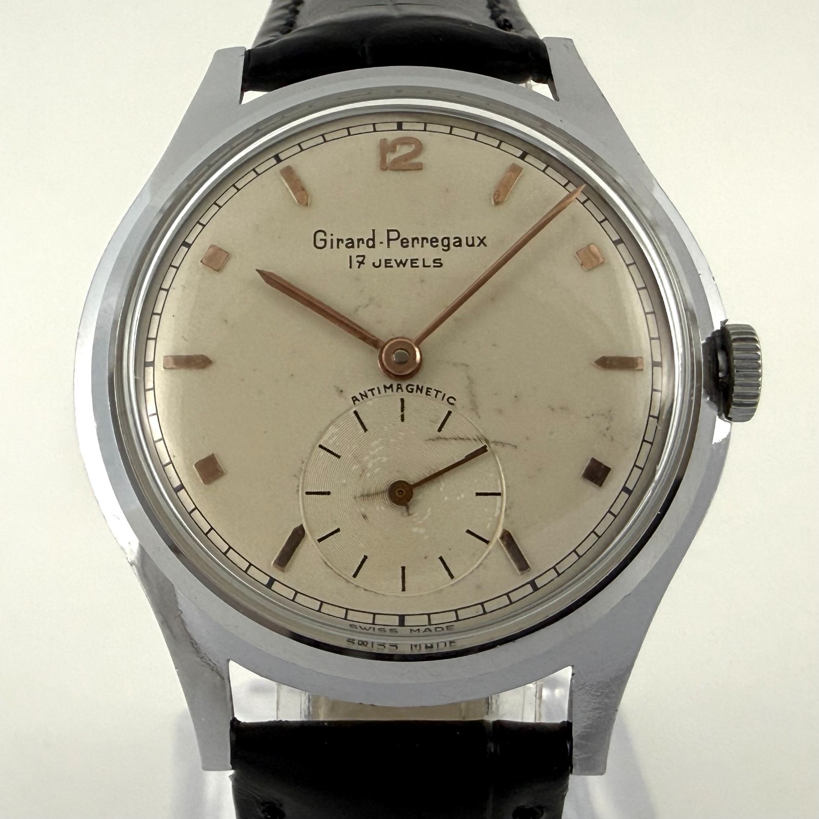 FINE GIRARD PERREGAUX VINTAGE ORIGINAL DIAL MANUAL WIND STEEL GENTS WATCH