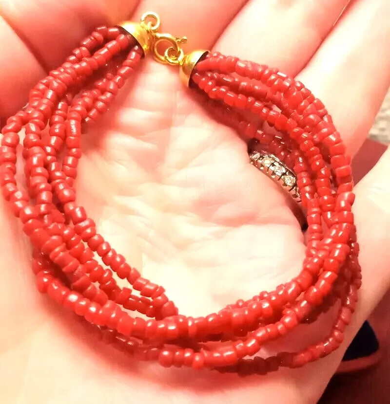 🦋Antique 18Kt 750 Gold Scare Multifilament Coral Bracelet🦋