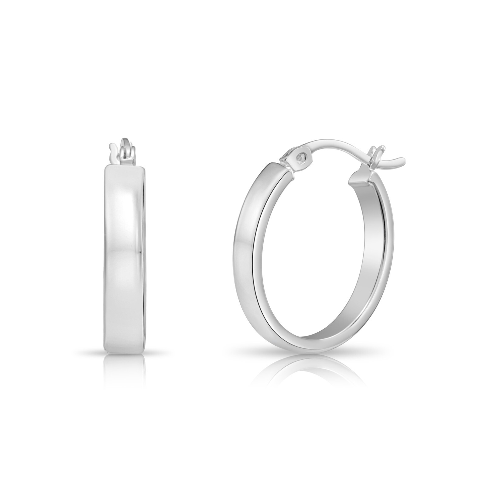 925 Solid Sterling Silver Shiny Polished Oval Creole Hoop Earrings Minimalist