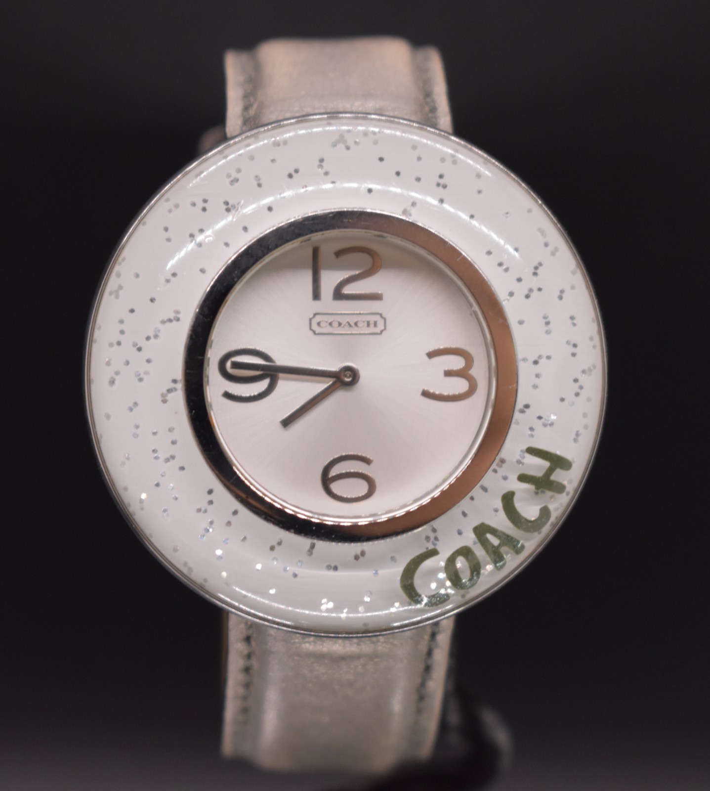 COACH Poppy Glitter Bubble Bezel Watch Women Leather 38.7.29.0422 NEW BATTERY