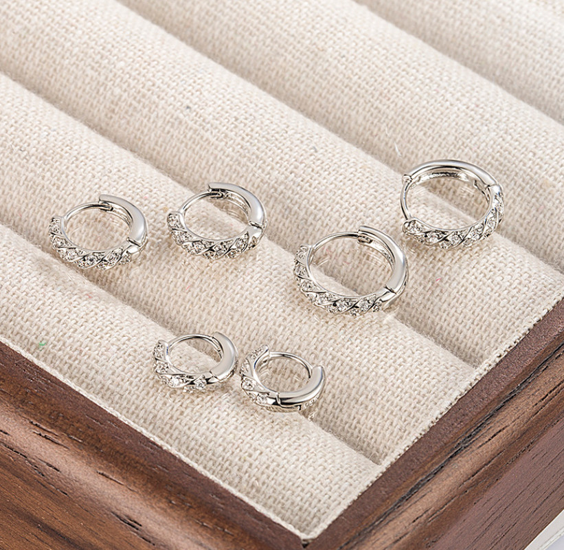 6/8/10mm 925 Sterling Silver CZ Huggie Hoop Small Earrings Women Girl 2Pcs I82