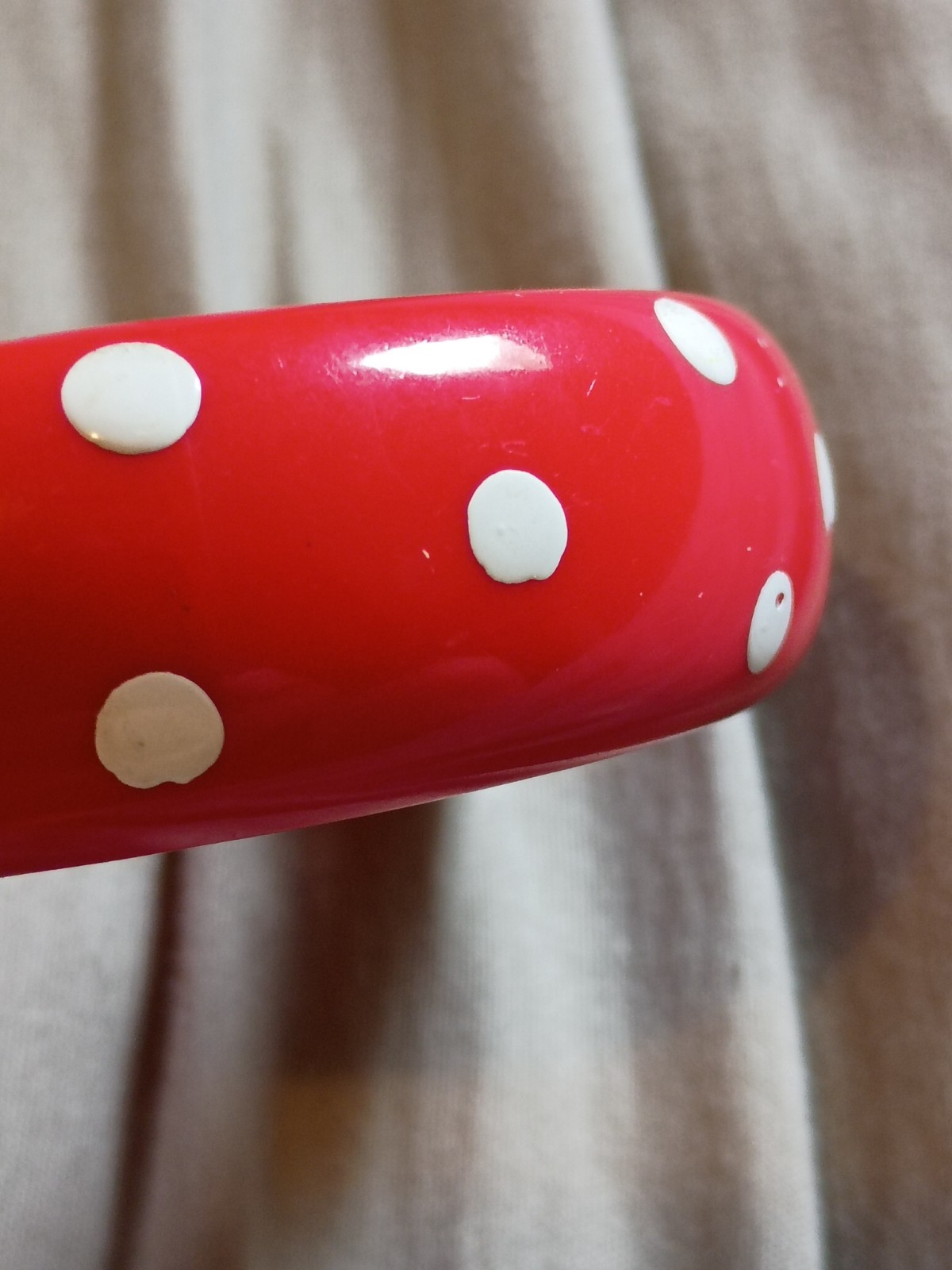 Unique Vintage Polkadot Red and White Color Plastic Bracelet.