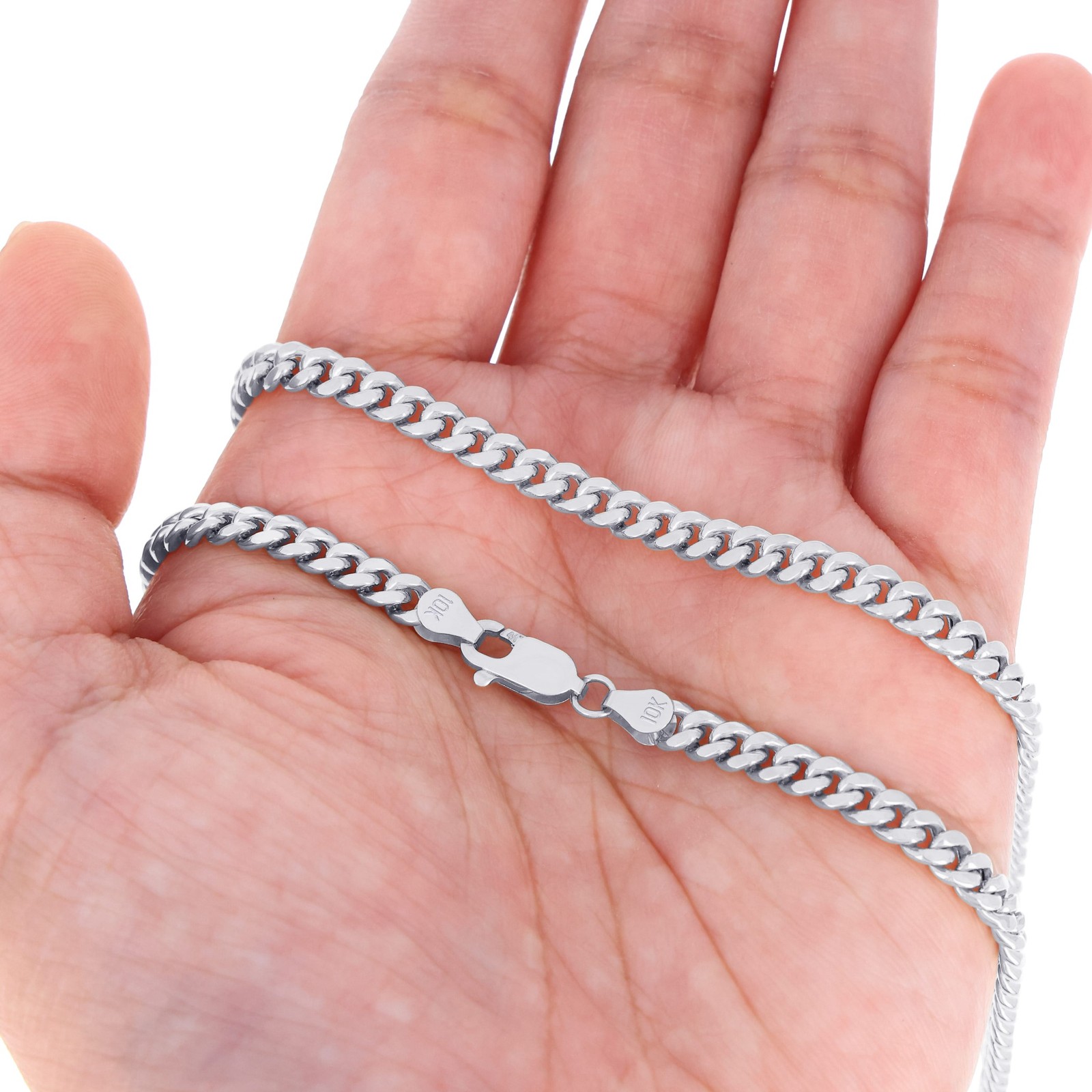 10K White Gold 3mm-9mm Miami Cuban Link Necklace Chain or Bracelet, 7″-30″