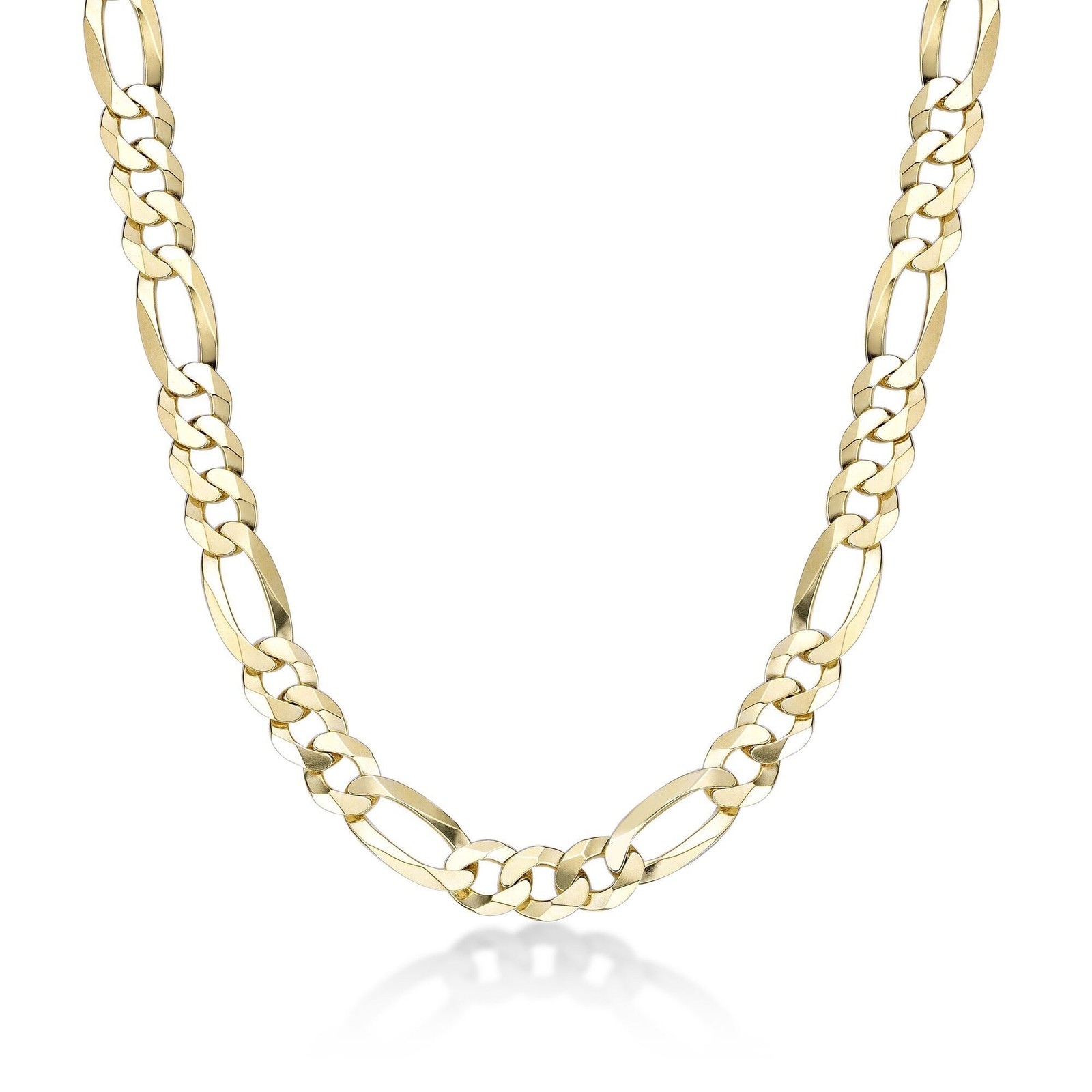 Sterling Silver Yellow Gold Plated 10mm Flat Figaro Chain Necklace 20-26 Inches