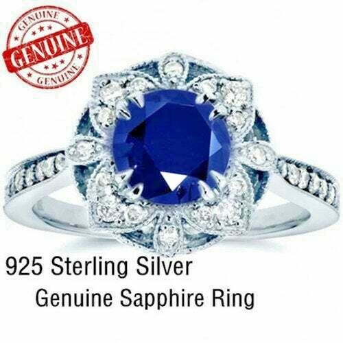Natural Blue Sapphire Ring: 14k White Gold Filled 925 Sterling Silver Size 7 NEW