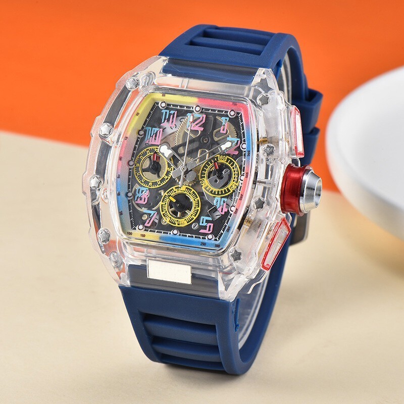 Fashion Trend Quartz Watch Men’s Transparent Colorful Barrel-Shaped Men’s Watch