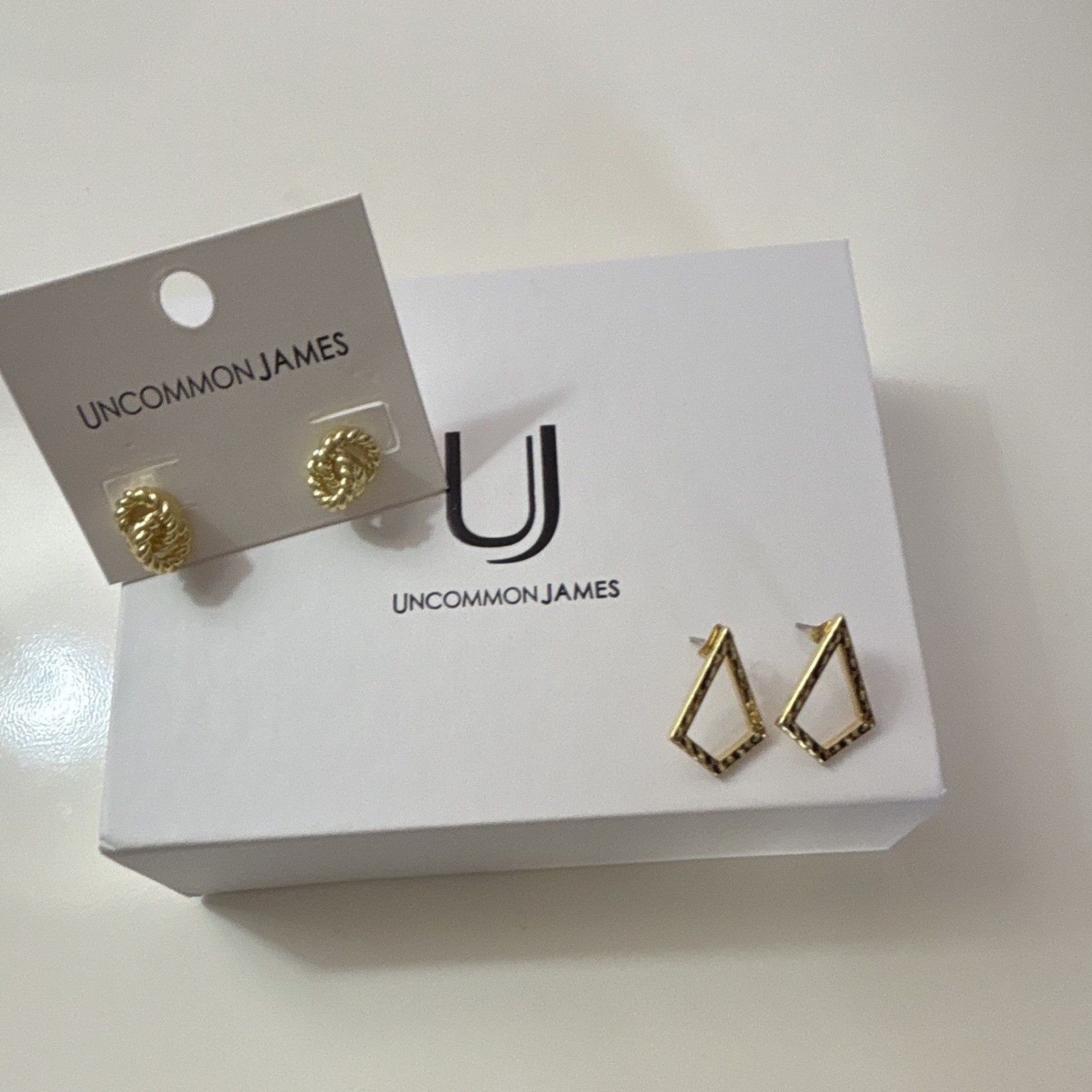 Uncommon James Gold Tone Earrings Lot of 2 Pairs w/ Original Box & Pouches