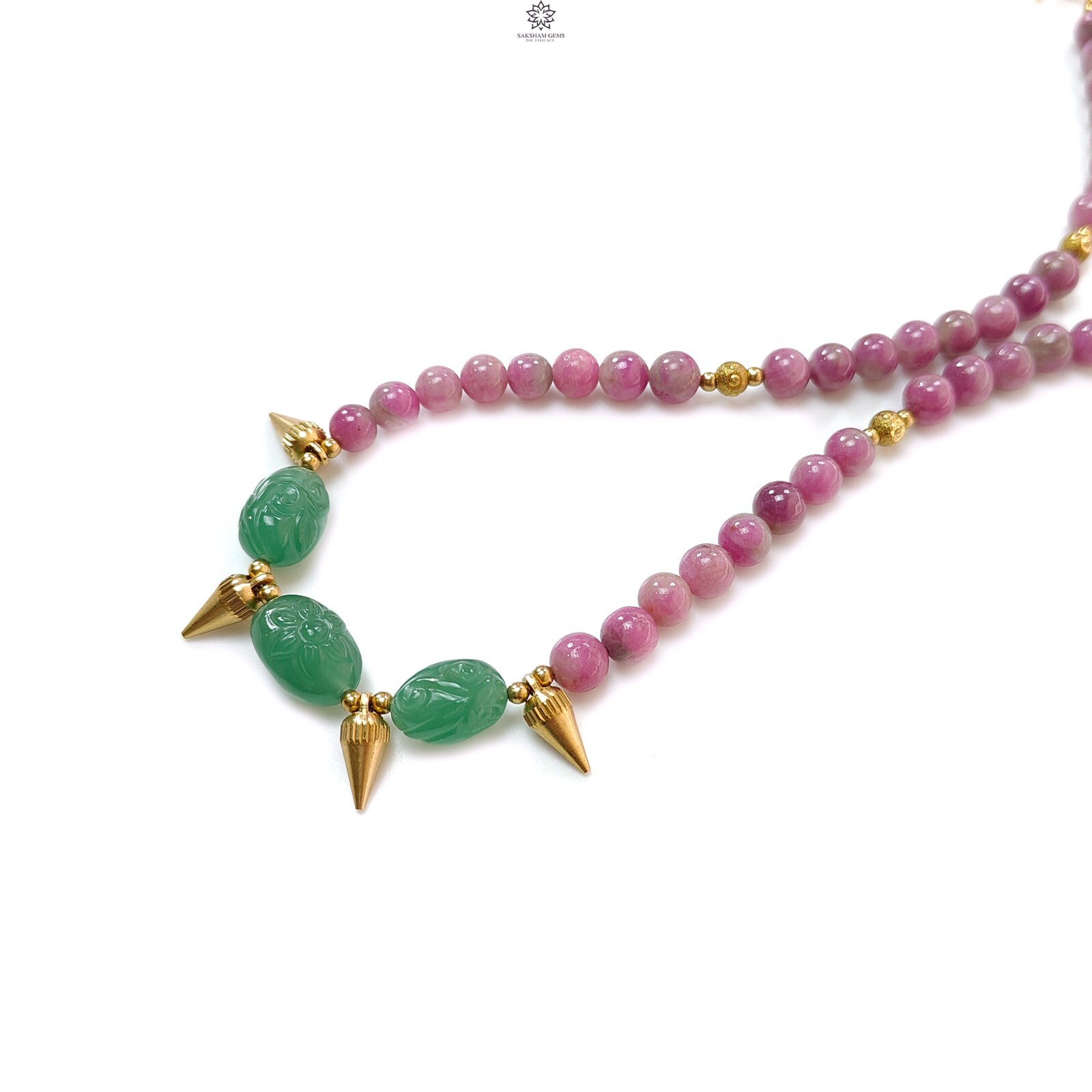 285.90ct Ruby Zoisite, Jade Round Plain Brass Necklace Earring Jewelry Set 18.5″