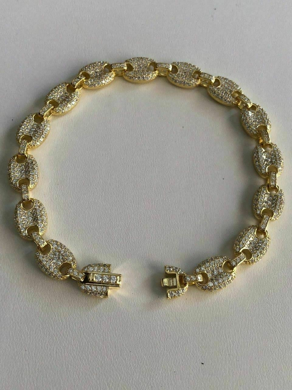 8mm Gucci Link Bracelet 14k Gold Plated Solid 925 Sterling Silver CZ Mariner ICY