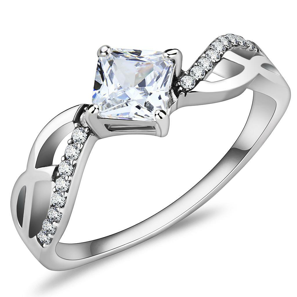 DA101 – High polished (no plating) Stainless Steel Ring with AAA Grade CZ in