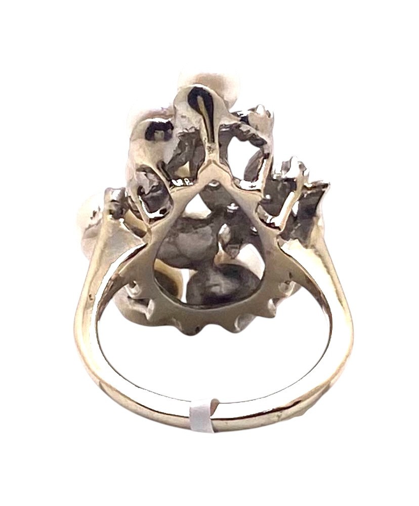 Vintage 14kt White Gold Pearl and Diamond Ring 8.8 grams Size 7