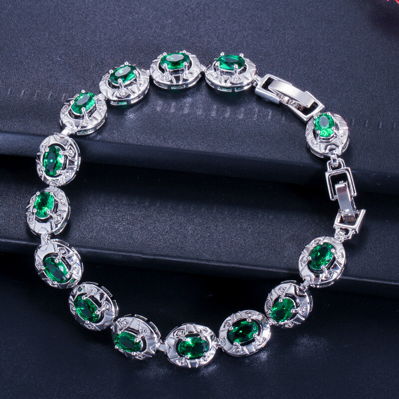 Trendy White Gold Cubic Zircon Allure Purple Round Women Dancing Party Bracelet