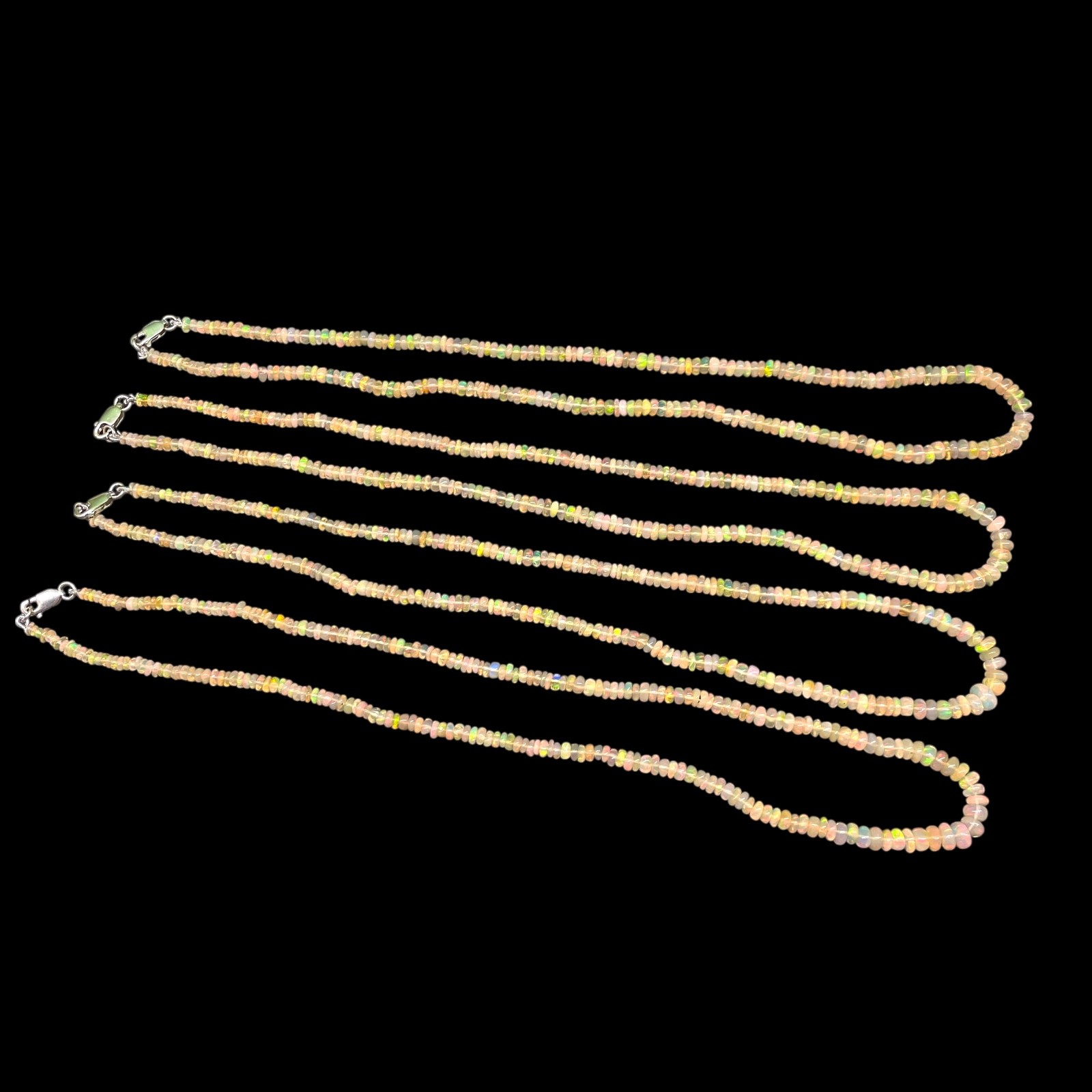 18 Inch Natural Ethiopian Opal Beads Necklace Flashy Cabochon Gems 925 Clasp