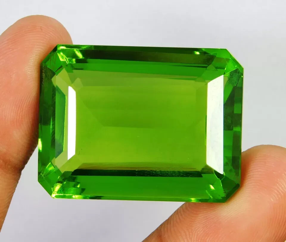 Certified 111.60 Ct Natural Green Peridot Topaz Emerald Cut Loose Gemstone