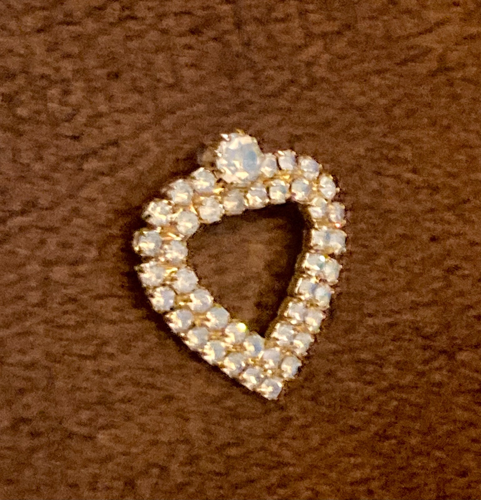 Vintage Diamante Heart Pendant Gold Tone Crystal Rhinestone