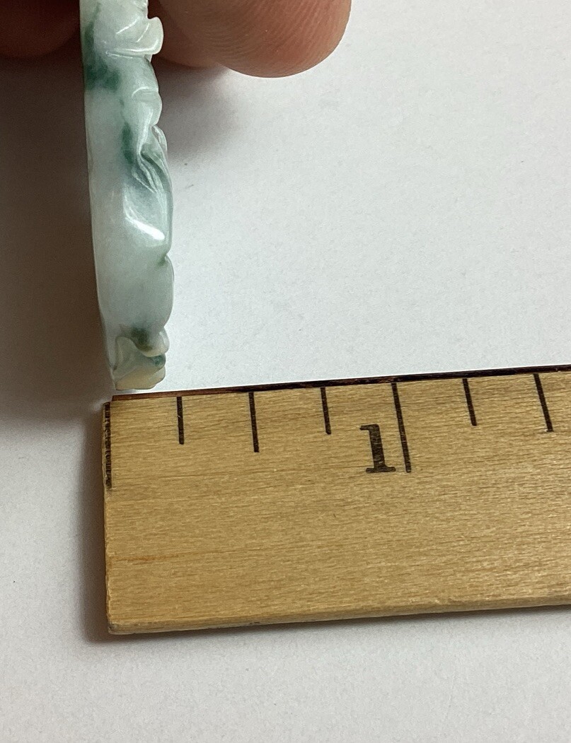 Light Tan & Green 1 Sided Jadeite Bamboo & Butterfly Translucent Pendant