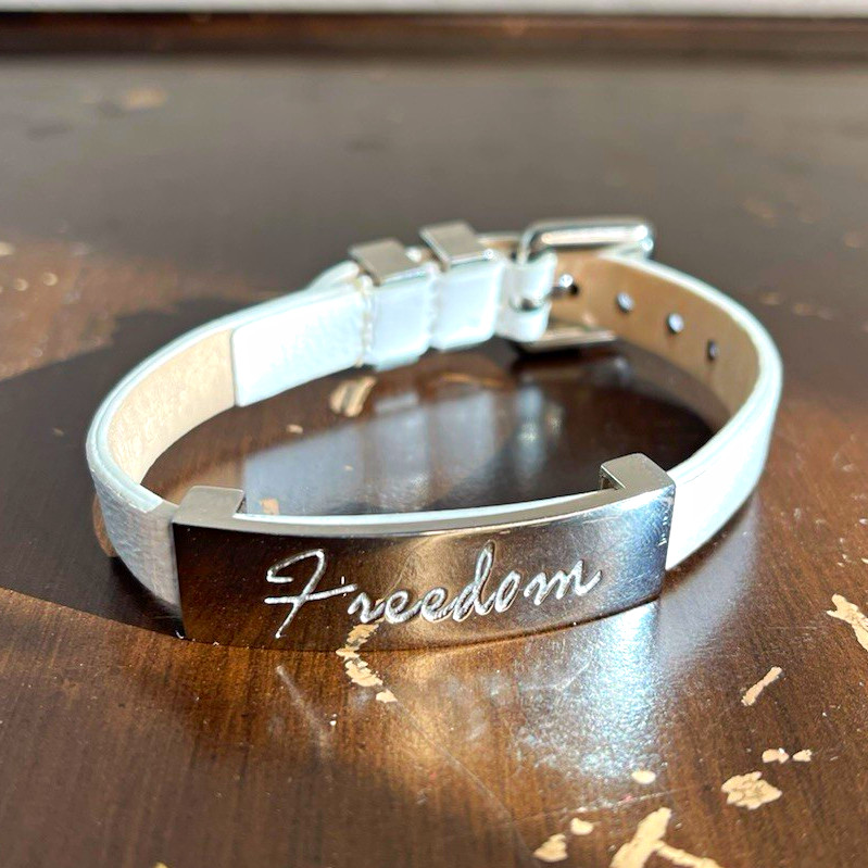 Patriotic Rustic Cuff Betsy White Leather Stainless Steel Buckle Bracelet