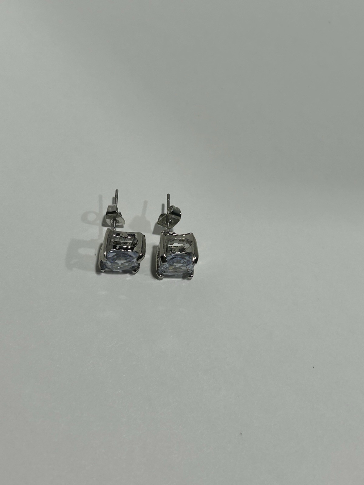 8mm Princess Cut Zircon Stud Earrings Silver Plated Diamond Alternative