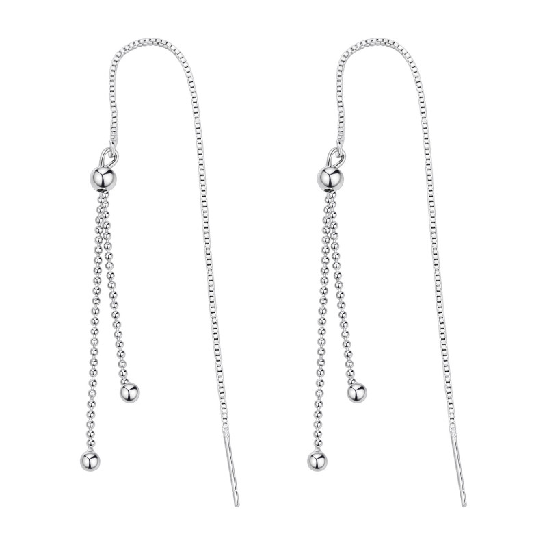 Sterling Silver Plated Tassel Threader Dangle Drop Earrings Bead Chain Gift I116