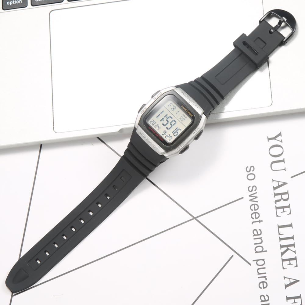 Resin Replacement Watch Band Compatible with Casio W-96H Mens Black Resin Strap