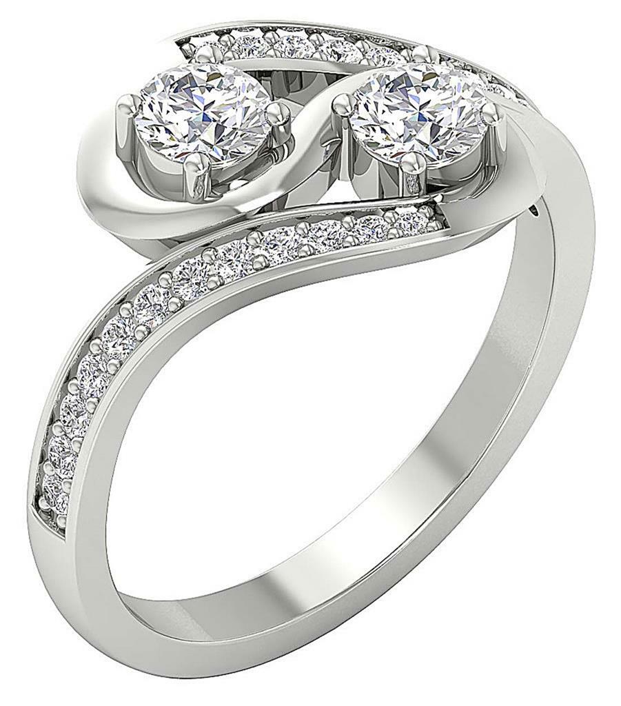 I1 G 1.00 Ct Round Cut Diamond Forever Us Two Stone Ring 14K White Gold 12.40 mm